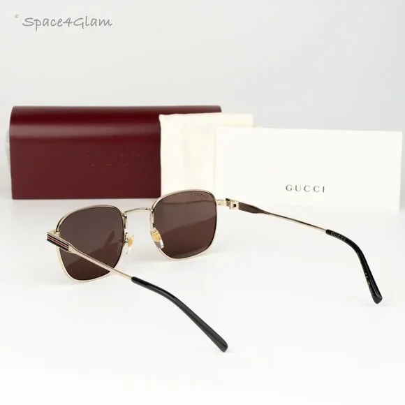 Gucci Women Sunglasses Gold Brown Square GG1876S 002 NEW AUTHENTIC